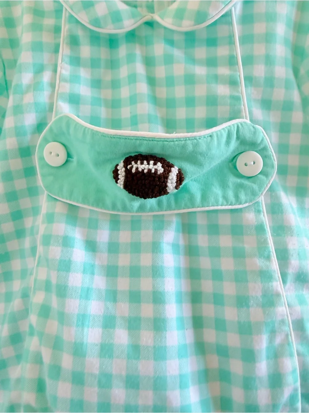 Southern Taters Mint Gingham Bubble Romper 9M Interchangeable Tabs Football Pump